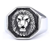 orehugaf Rings Ring Jewellery Women Men European And American Domineering Retro Gold-Plated Sun God Lion Head Fashion Ring No. 8 Steel Color 12203