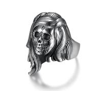 orehugaf Rings Ring Jewellery Women Men European And American Gothic Style Long Hair Skull Beauty Ladies Ring Size 12 Boiled Black Polished 23206