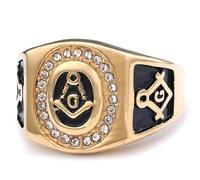 orehugaf Rings Ring Jewellery Women Men European And American Personality Retro Gold Gemstone Masonic Ring English Ag Symbol Men'S Ring Spot 13 Gold 14204 (Us Size)