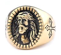orehugaf Rings Ring Jewellery Women Men European And American Retro Series Old Man And Child Electroplating Black Men'S Ring Trend Retro Ring 15 Gold