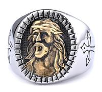 orehugaf Rings Ring Jewellery Women Men European And American Retro Series Old Man And Child Electroplating Black Men'S Ring Trend Retro Ring 14 Gold