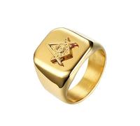 orehugaf Rings Ring Jewellery Women Men Gold Color High Polish Freemasonry Masonic Signet Ring For Men 10