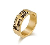 orehugaf Rings Ring Jewellery Women Men Men'S Cross Christian Motif Band Ring Religious Catholic Icon Baptism And Anniversary 13 Gold