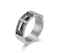 orehugaf Rings Ring Jewellery Women Men Men'S Cross Christian Motif Band Ring Religious Catholic Icon Baptism And Anniversary 10 Silver