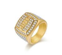orehugaf Rings Ring Jewellery Women Men Men'S Iced Out Punk Gold Color Letter King Ring Hip Hop Bling Stones Ring Rings 8 Gold