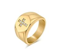 orehugaf Rings Ring Jewellery Women Men Men'S Signet Ring With Zirconia Cross Blakc Gold Color Promise Ring Faith Jewelry 9 Gold