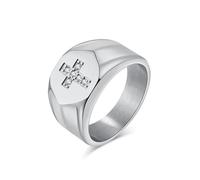 orehugaf Rings Ring Jewellery Women Men Men'S Signet Ring With Zirconia Cross Blakc Gold Color Promise Ring Faith Jewelry 10 Silver