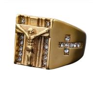 orehugaf Rings Ring Jewellery Women Men Personality Punk Style European And American Faith Character Shape Diamond Cross Jewelry Gold Ring No. 5 Gold 22205