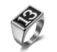 orehugaf Rings Ring Jewellery Women Men Punk Silver Color Black Enamel Number 13 Ring Thirteen Rings Us Size 7-15# 15