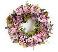Oreilet 17in Artificial Floral Peony Wreath for Front Door, Realistic Spring Summer Wreath, Decorative Flower Floral Wreaths for Wall Wedding Outdoor Indoor (Vintage Dusty Rose Peony)