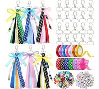 Oreilet 233Pcs DIY Keychain Making Crafts Kits, Ribbon Bow Letter Bead Strings Kit, Keychain Charms Pendant Party Favor Backpack Decorative Accessories