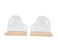 Oreilet 2PCS Heart Shaped Propagation Vase, Borosilicate Glass Hydroponic Planter with Solid Wood Base for Indoor Plants Like Pothos Spider Plant (Light Brown)