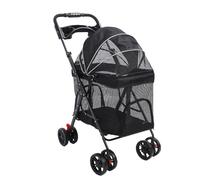 Oreilet 4 Wheels Dog Stroller, One Click Folding Pets Puppy Kitty Stroller with Sun Shades, Cup Holder, Portable Jogger for Small Medium Dogs and Cats (Black)