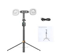 Oreilet Auto Face Tracking Tripod, 360 Rotation Control Smart AI Selfie Stick with Dual Ring Lights, for Smartphone Camera Live Streaming, 37cm to 180cm Adjustable Height