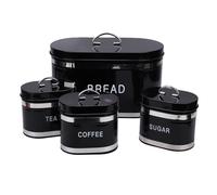 Oreilet Bread Box for Kitchen Countertop, Airtight Metal Iron Bread Bin Coffee Tea Sugar Canisters Set with Lids, Food Storage Jars Container Sets for Pastry Dry Food (black)