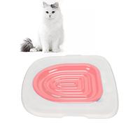 Oreilet Cat Toilet Training Kit, Disassemble Plastic Professional Universal Cat Toilet Trainer, Groove Design Washable Cleaning Pad for Kitten, Portable, Reusable (White Tray, 1 Pink Inner Support)