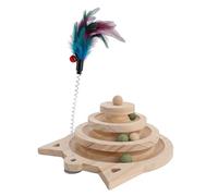 Oreilet Cat Turntable Ball Toy, 4 Level Interactive Cat Toys with Feather, Wooden Kitty Fun Roller Tower Turntable Ball Track for Pet Indoor Cats Funny Physical Exercise