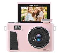 Oreilet Digital Camera for Photography, 88MP 8K 18X Zoom Video CCD Camera, WiFi Connection, 3 Inch 180° Flip Screen, 32GB TF Card & 2 Batteries (Pink)