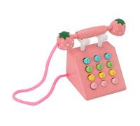 Oreilet Exquisite Wooden Retro Phone Toy, High Simulation Telephone Kids Play Toy, Early Educational Cute Decorative Phone Model for Home Desktop Decoration Features (Pink)