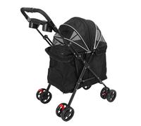 Oreilet Foldable Pet Stroller, 4 Wheels Pet Travel Carrier for Small/Medium Dogs Cats, Dog Strolling Cart with 2 Way Zipper Canopy, Breathable Mesh (Black)