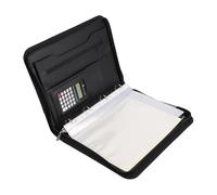 Oreilet New Padfolio Portfolio Binder with Zipper & 10 Transparent File Bags & 30 Sheets Notebook & 12 Digit Solar Calculator, 10.1in PU Leather Tablet Sleeve for Business Office