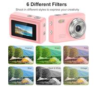 Oreilet Small Digital Camera, 1080P HD 12MP Photo Camera Video Recorder, Keychain Vlog Camera, Portable LED Display, 6 Filters, for Travel, Study, Recording (Pink)