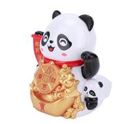 Oreilet Solar Powered Waving Panda, Lucky Chinese Panda Automatic Waving Arm Good Luck Fortune Ornament, Car Dashboard Decor, Cute Wealth Statue for Car, Desk, Cashier, Office (Type D)