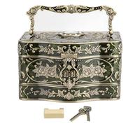 Oreilet Vintage Jewelry Box, Retro 3 Layer Zinc Alloy Metal Keepsake Storage Box with Floral Engraving and Mirror for Rings Earrings Necklaces 7.09x5.12x4.13in (Copper Antique Green)