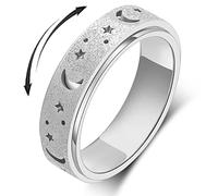 OreilleStar Anxiety Ring for Women Fidget Ring: Spinner Rings Stainless Steel Moon Star Fidgit Ring for Women Gold Silver Rainbow Rose Gold Black Size 6 7 8 9 10