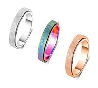 OreilleStar Anxiety Ring for Women Spinner Ring 3 Colors Titanium Stainless Steel Anxiety Relief Spinner Rings for Anxiety Fidget Rings for Anxiety Anti Anxiety 4mm Rose Gold Silver Rainbow, 9, Metal,