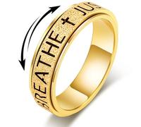 OreilleStar Fidget Anxiety Ring for Women: Just Breathe Spinner Ring Stainless Steel Stress Relief Silver Gold Plated Band Style, Stainless Steel, No Gemstone