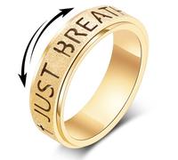 OreilleStar Fidget Anxiety Ring for Women: Just Breathe Spinner Ring Stainless Steel Stress Relief Silver Gold Plated Band Style, 8 UK, Stainless Steel, No Gemstone