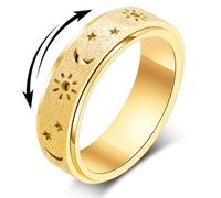 OreilleStar Fidget Anxiety Ring for Women: Sun Moon Star Symbols Stress Relief Thumb Spinner Ring Stainless Steel Toys Adults Gift for Men Silver Gold Plated Size 5-12, 5-11, Stainless Steel, No