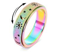OreilleStar Fidget Anxiety Ring for Women: Sun Moon Star Symbols Stress Relief Thumb Spinner Ring Stainless Steel Toys Adults Gift for Men Silver Gold Plated Size 5-12