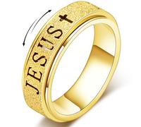 OreilleStar Fidget Spinner Anxiety Ring for Women: Fidget Toys Adults Cute Jesus Thumb Ring Stainless Steel Gold Silver Size 5 6 7 8 9 10 (Gold, Size 8)
