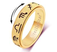 OreilleStar Fidget Spinner Ring for Anxiety Relief: Stainless Steel Horoscope Symbol Design Dainty Band Style Gold Silver Black Sizes 5-10 (Gold, 7)