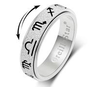OreilleStar Fidget Spinner Ring for Anxiety Relief: Stainless Steel Horoscope Symbol Design Dainty Thumb Band Style Gold Silver Black Sizes 5-10 (Silver, 9)