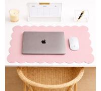 Orelle Pink Scalloped Desk Mat | Vegan Leather Desk Mat for Keyboard and Mouse, Laptop, Makeup Vanity | Computer Desk Pad Mat | Office Desk Cover Mat | Desk Blotter Mat | 30 x 15” | Pink