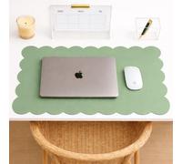 Orelle Scalloped Desk Mat | Vegan Leather Desk Mat for Keyboard and Mouse, Laptop, Makeup Vanity | Computer Desk Pad Mat | Office Desk Cover Mat | Desk Blotter Mat | 30 x 15” | Green