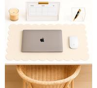 Orelle Scalloped Desk Mat | Vegan Leather Desk Mat for Keyboard and Mouse, Laptop, Makeup Vanity | Computer Desk Pad Mat | Office Desk Cover Mat | Desk Blotter Mat | 30 x 15” | Cream