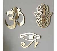 orenda design "5.9 inc Sacred Geometry Wall Art Gold 3 pcs (Hamsa Hand-Eye of Horus-Om(Aum) Zen Home Decor Yoga Meditation Wall Art Spiritual Gift (Art2)