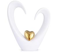 orenm Ceramic Heart Sculpture,White & Gold Abstract Home Decor Statues | 10.2 Inch for Couple Wedding,Heart Decor for Bedroom Living Room Shelves,Party Dining Table Decoration