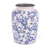 orenm Vintage Blue and White Vase - Rustic Chinoiserie Ceramic Vase for Neutral Shelf Decor, Farmhouse and Modern Home Decor (Blue and White Porcelain-A)