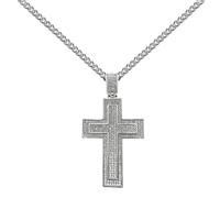 ORENTINI 3.5mm 28” Cuban Link Chain Necklace With a 925 Sterling Silver or 18K Gold Plated Iced Out Cross Pendant with Prestige Cubic Zirconia Gemstones And Lobster Claw Clasp For Men & Women With