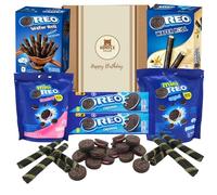 Oreo Biscuit Gift Set - 6 Piece Variety Box with Mini Oreos, Wafer Rolls & Classic Sandwich Biscuits - Chocolate Biscuit Selection Gift for Birthdays, Thank You & Sharing (Happy Birthday)