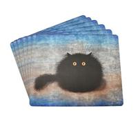 OREO Funny Black Cat Set of 1, 2, 4 or 6 Table Placemats Cork Back Place Mats (6)