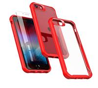 ORETECH Compatible with iPhone SE 2022/2020 Case, with [2 Pack 9H Screen Protectors] iPhone SE & 7 & 8 Case Shockproof Drop Protection Ultra Thin Soft TPU Hard PC Hybrid Transparent Cover - Red