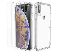 ORETECH Compatible with iPhone X/XS Case, with [2 x 9H Tempered Glass Screen Protector] Shockproof Drop Protection Ultra Thin Soft TPU + Hard PC Hybrid Transparent Case - Clear