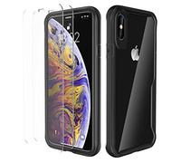 ORETECH Compatible with iPhone X/XS Case, with [2 x 9H Tempered Glass Screen Protector] Shockproof Drop Protection Ultra Thin Soft TPU + Hard PC Hybrid Transparent Case - Black