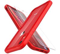 ORETECH Compatible with iPhone XR Case, with [2 x 9H Tempered Glass Screen Protector] Shockproof Drop Protection Ultra Thin Soft TPU + Hard PC Hybrid Bumper Transparent Case - Red